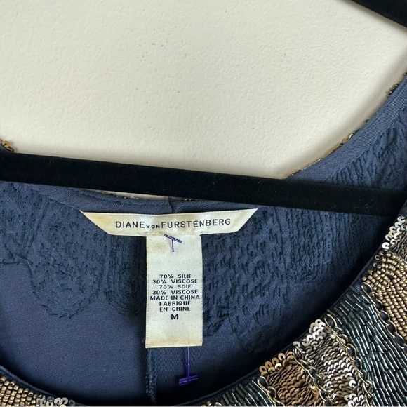 Vintage Silk Beaded Neck Line Blouse Top by Diane von Furstenberg size Medium - Picture 2 of 5